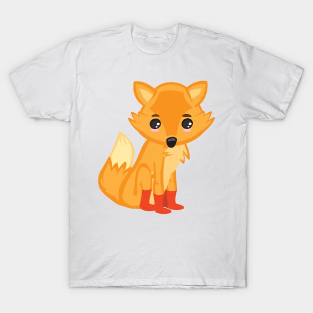 Cute Kawaii Orange Fox Kid Design T-Shirt by Uncle Fred Design